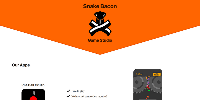 Landing page for Snake Bacon LLC